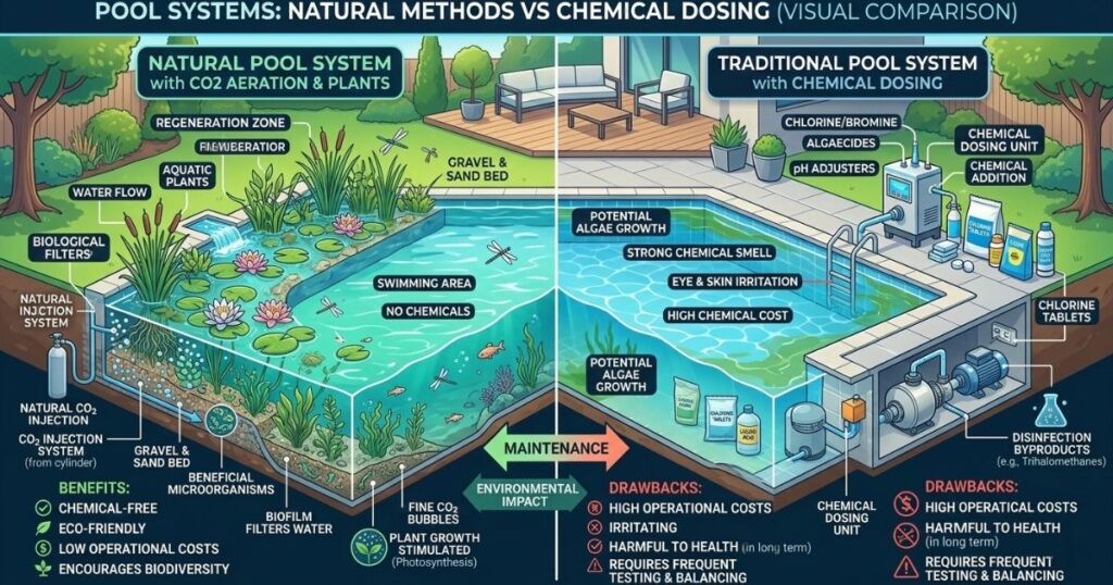 Natural methods to lower pool pH using CO2 aeration and eco-friendly techniques