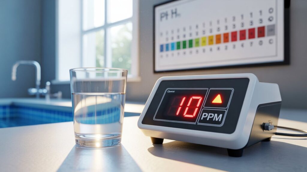 safe chlorine range PPM digital tester reading high chlorine warning