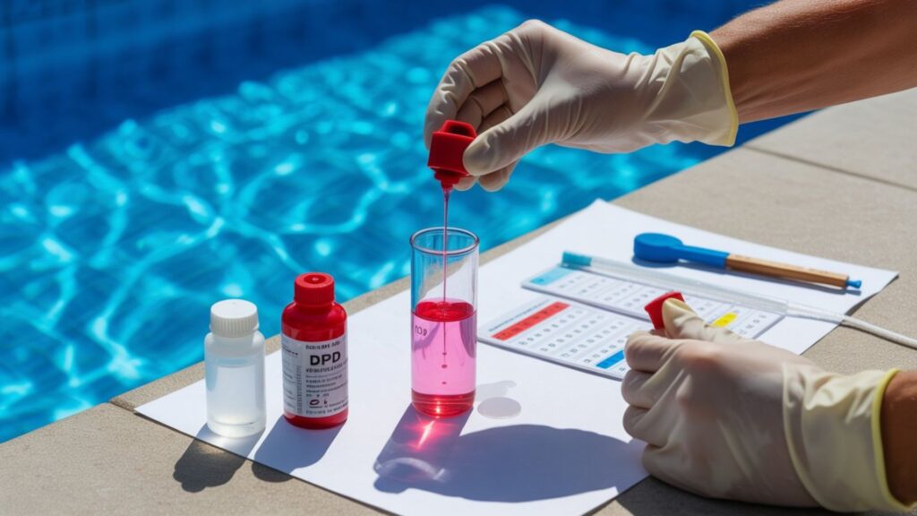 testing with DPD kits for combined chlorine levels pool water