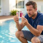 how to lower chlorine in a pool — DPD test kit showing dangerously high dark pink reading at pool edge