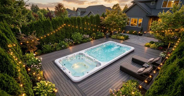 what is a swim spa installed in a suburban backyard