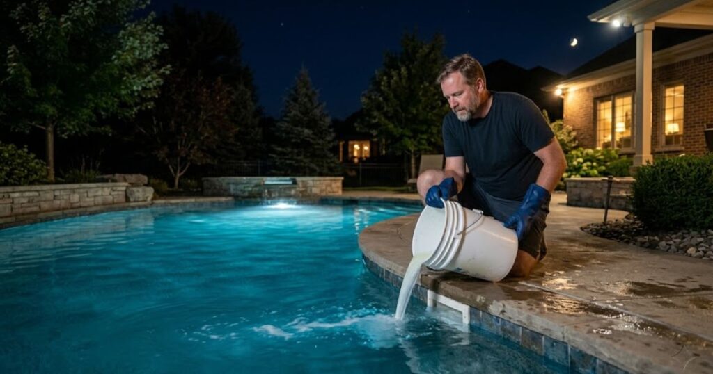 breakpoint chlorination to fix high combined chlorine — adding pool shock at night to destroy chloramines