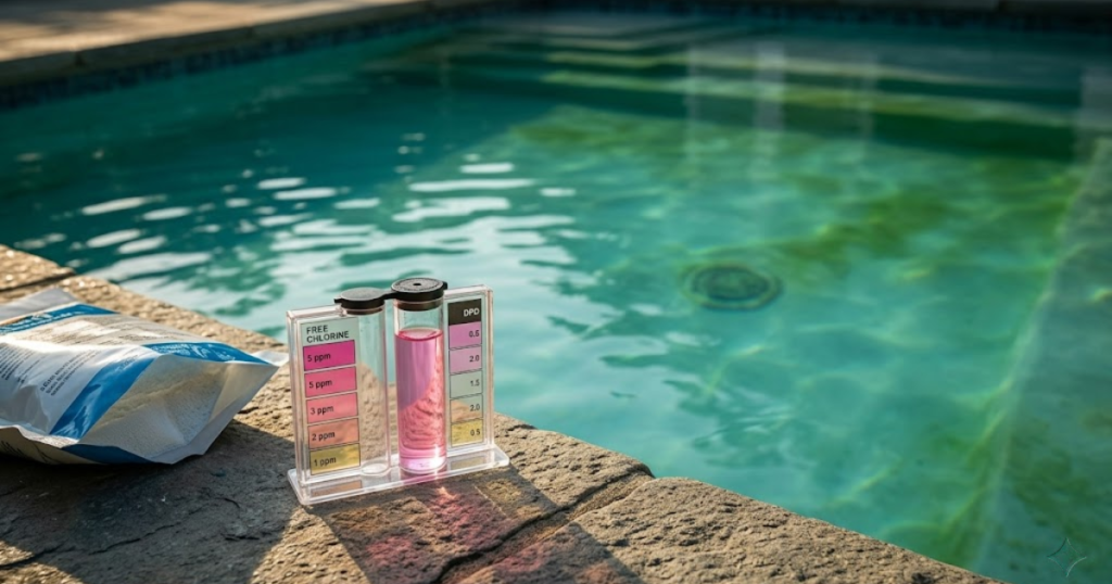 chlorine lock — pool testing 5 ppm chlorine but algae still growing due to high cyanuric acid blocking effectiveness