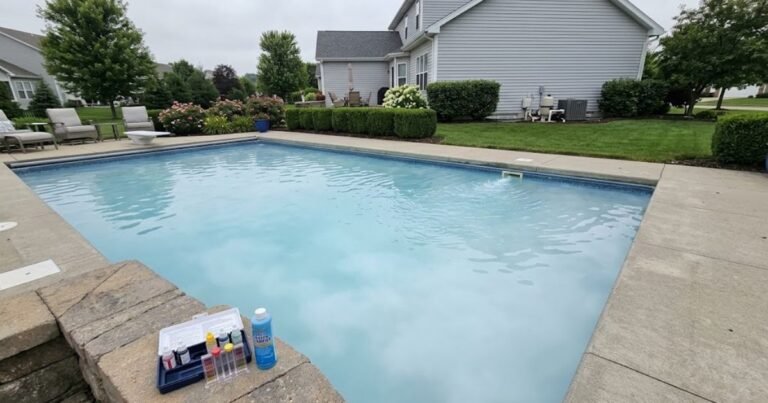 cloudy pool water after shocking — milky hazy blue pool the morning after shock treatment