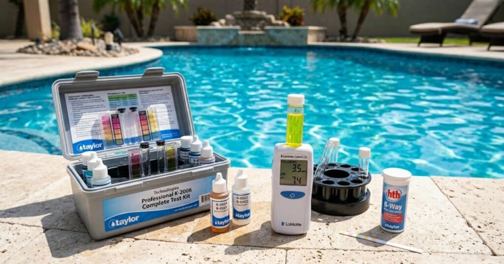 Why Does My Pool Smell Like Chlorine Even After Treatment Diagram showing chlorine reacting with sweat sunscreen and contaminants to create chloramines