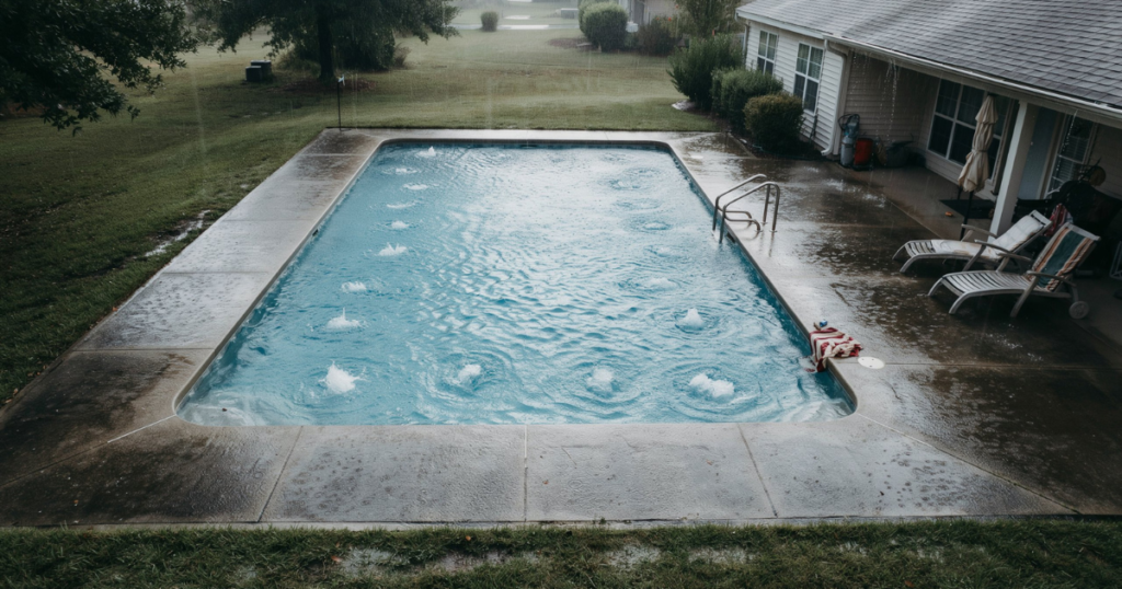 heavy rain diluting pool water causing chlorine levels to drop