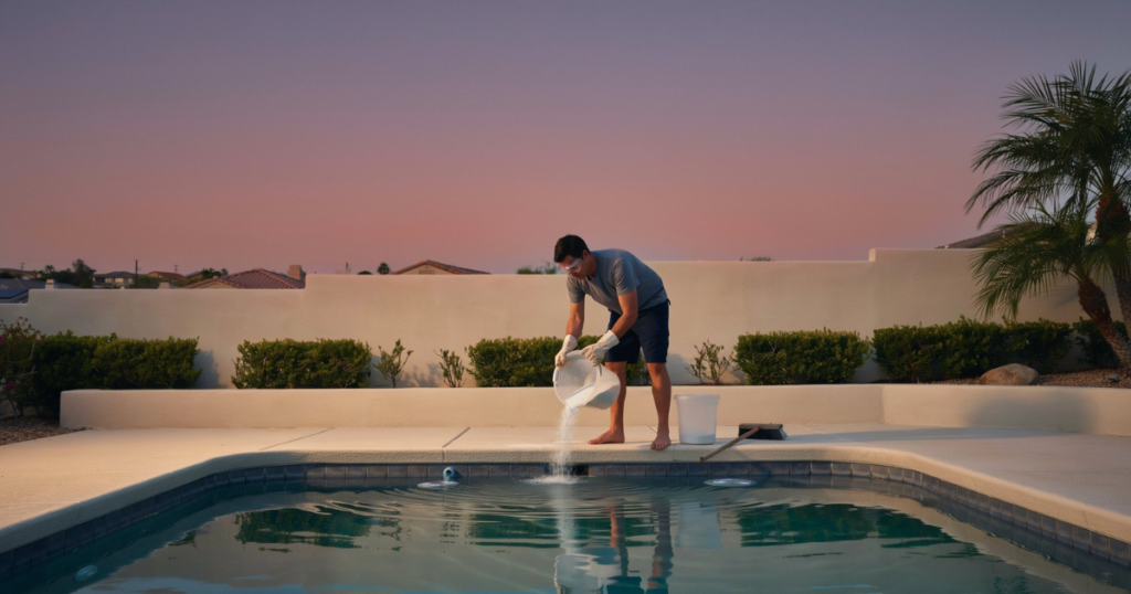 adding pool shock at dusk — correct time to shock a pool to raise chlorine without UV loss