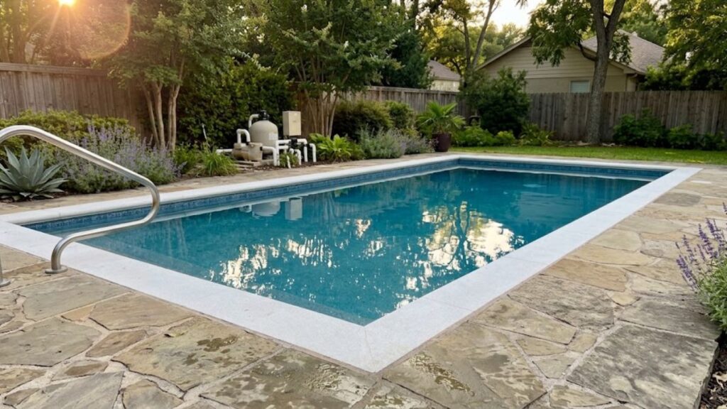Healthy swimming pool with balanced water chemistry after lowering total alkalinity.