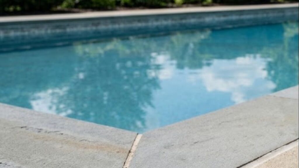 Comparison showing cloudy pool water before pH correction and crystal-clear water after balancing.