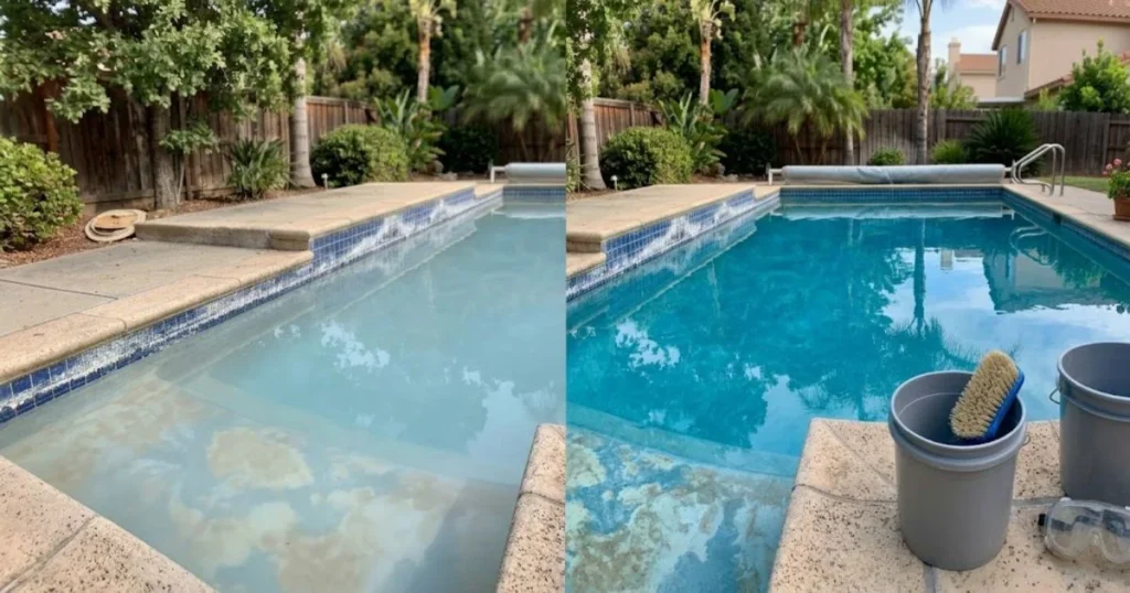 Clean residential swimming pool with balanced water chemistry after muriatic acid cleaning
