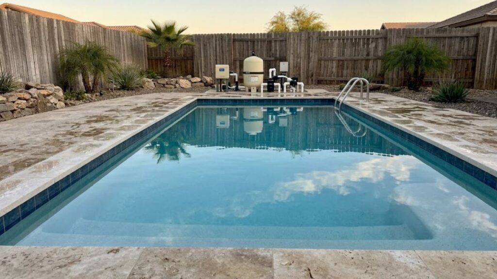 Clean pool filter and clear swimming pool after muriatic acid cleaning.