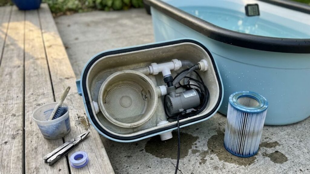 Cold plunge filter and circulation system during routine maintenance