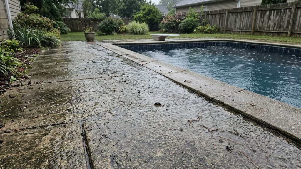 concrete patio runoff flowing into pool affecting alkalinity